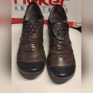 Rieker Anti Stress Slip On Brown/Black Leather W/Studded Detail Shoes EU 39 US 8